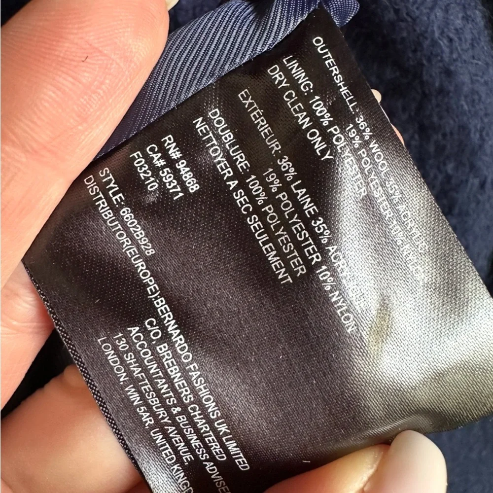 NWT BERNARDO‎ SIZE 1X navy blue wool blend coat textured